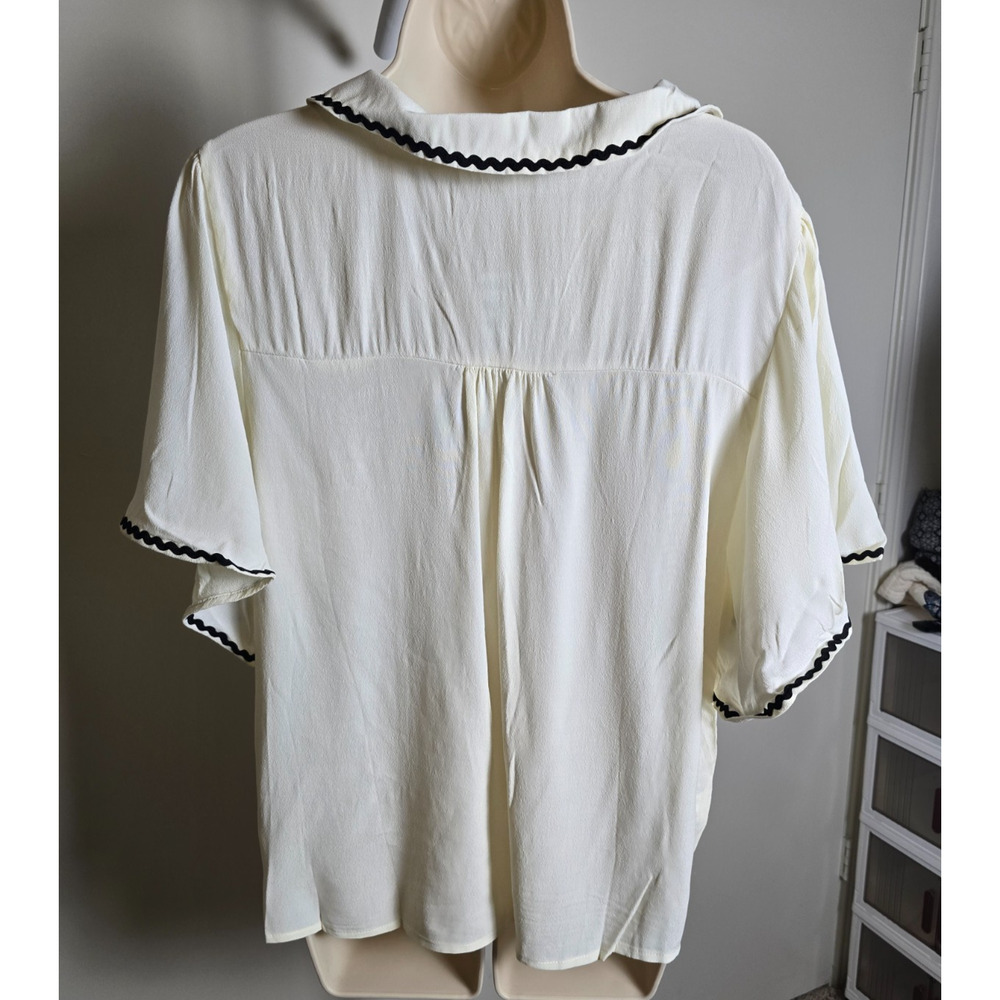 Tulip B Ivory Black Peter Pan Collar Bow Blouse Size XL NWT Retro - Picture 3 of 6